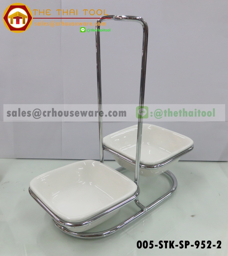 ขาตั้งวางกระบวย แบบคู่ พร้อมชามเซรามิค Ladle holder 005-STK-SP-952-2