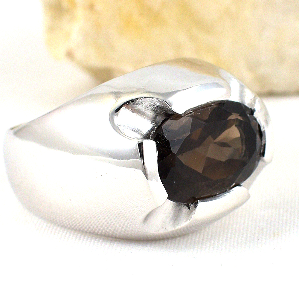 แหวนเงินแท้ราคาถูกชุบทองคำขาว พลอยแท้สโมกกี้ควอทซ์ 5.30 กะรัต งานประณีตสวยงาม สั่งผลิตค่ะ