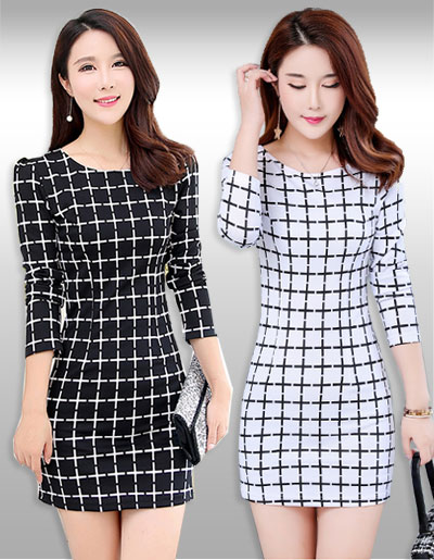 ชุดเดรสแฟชั่นแต่งลายใส่ทำงานสวยหวาน มี 2 สี รหัส 2218