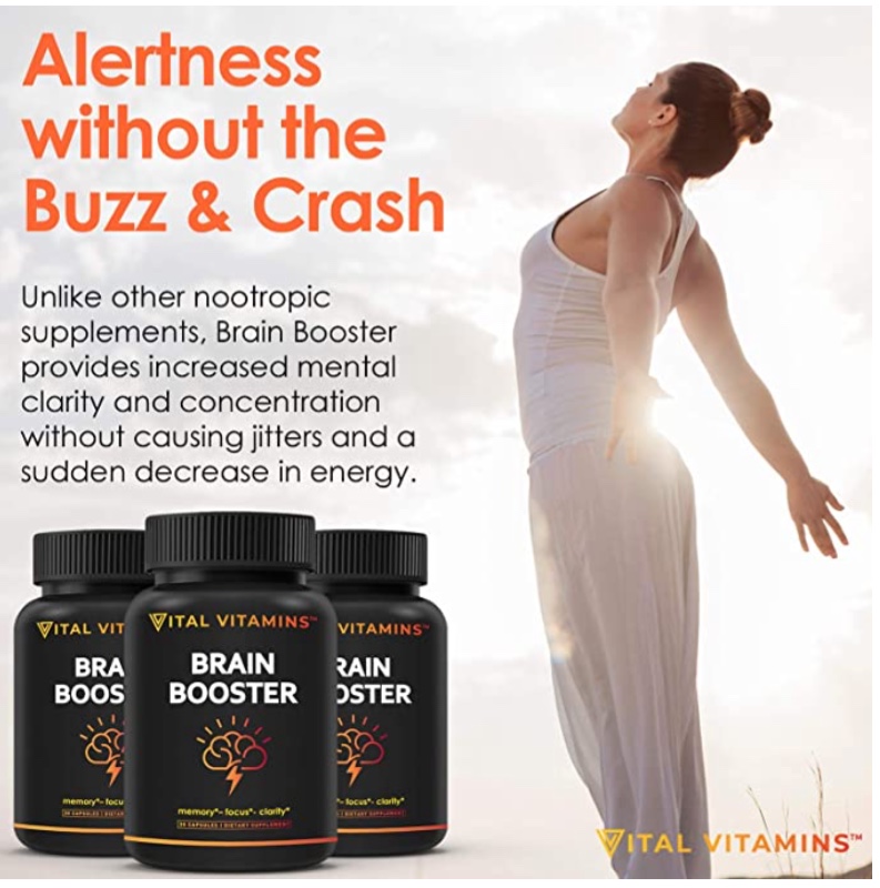 Brain Supplement Nootropics Booster - Enhance Focus, Boost Concentration, Improve Memory & Clarity For Men & Women, Ginkgo Biloba, Dmae, Mind Enhancement, Iq Neuro Energy, VitaminB12 บำรุงสมอง เพิ่มความจำและการจดจ่อ