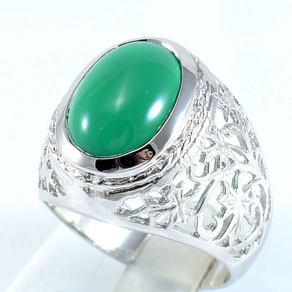 แหวนเงินแท้ราคาถูกชุบทองคำขาว พลอยแท้กรีนอะเกท 5.50 กะรัต งานประณีตสวยงาม สั่งผลิตค่ะ