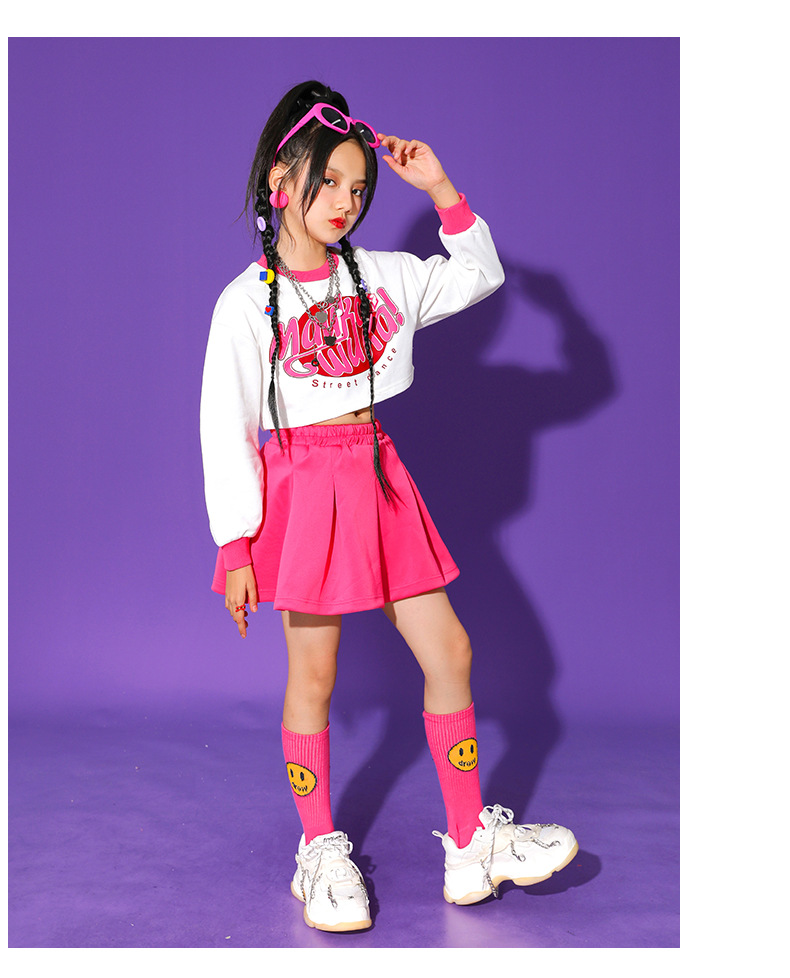 ชุดเต้น ชุดแดนซ์ ชุดเซ็ทเสื้อแขนยาวสีชมพู+กางเกงวอร์ม/กระโปรง