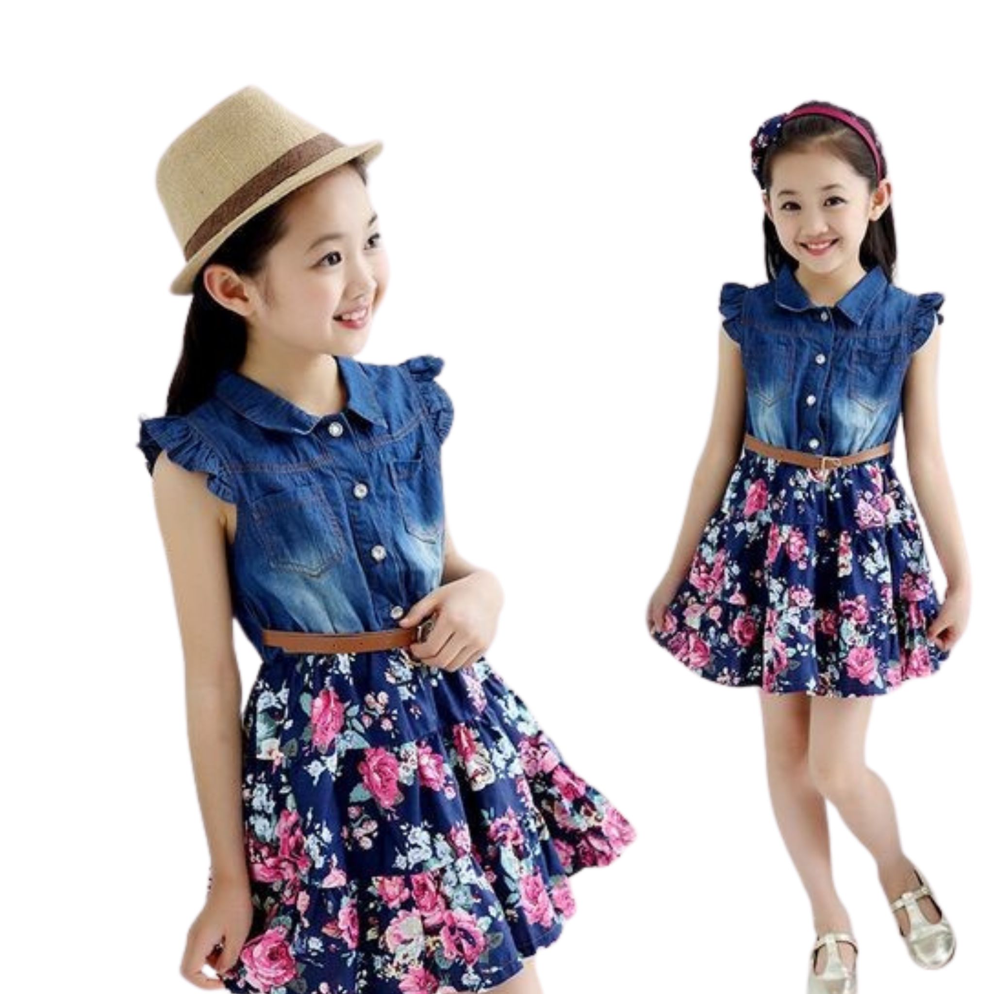 พร้อมส่ง ชุดเด็ก ชุดเซ็ต เดรสแขนยาว+เอี้ยมยีนส์ เอี๊ยมเด็ก