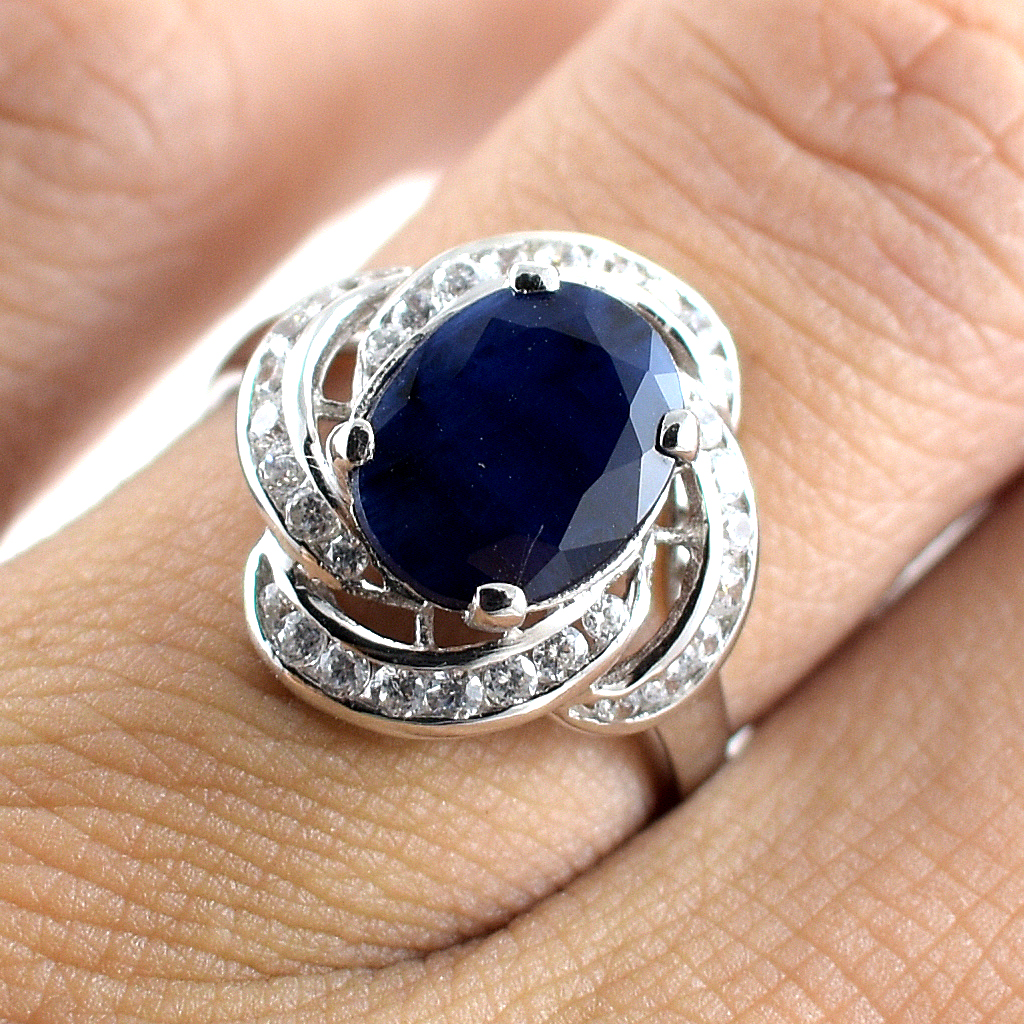 แหวนเงินแท้ราคาถูกชุบทองคำขาว ไพลินแท้ 3.35 กะรัต เพชรCZ 0.48 กะรัต งานประณีตสวยงาม สั่งผลิตค่ะ