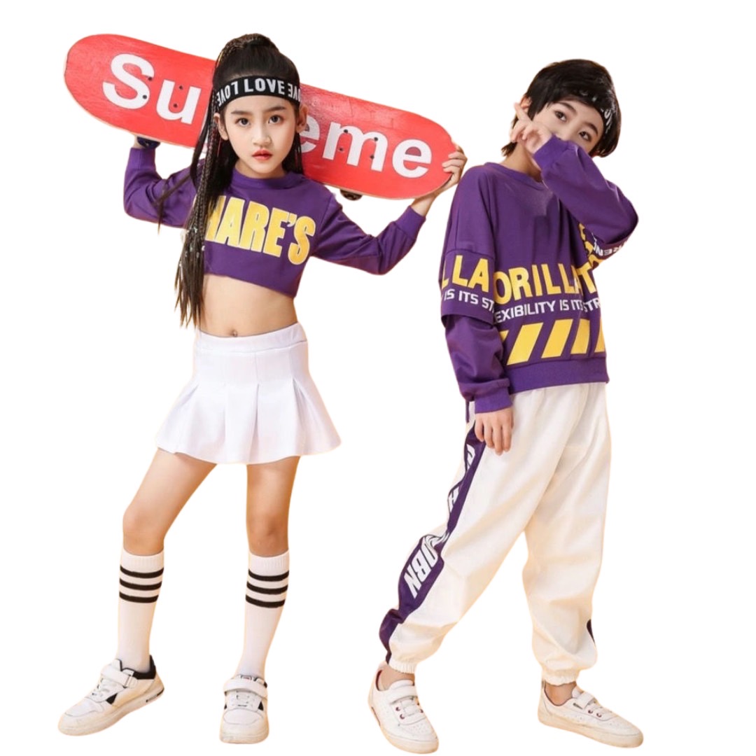 พร้อมส่ง ชุดเต้น ชุดแดนซ์ เซ็ตสีม่วง-ขาว