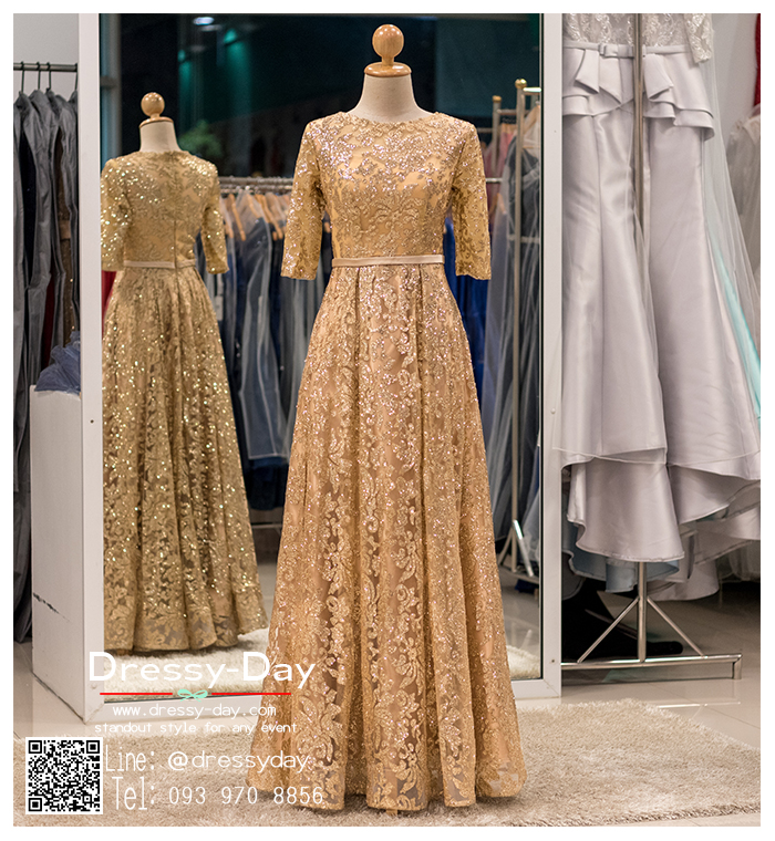 รหัส ชุดราตรี : PFL047 ชุดราตรียาว มีแขน ใส่ออกงานบายเนียร์ งานพรอม ไปงานแต่งงานกลางคืน งานเดินพรหมแดง งานกาล่าดินเนอร์