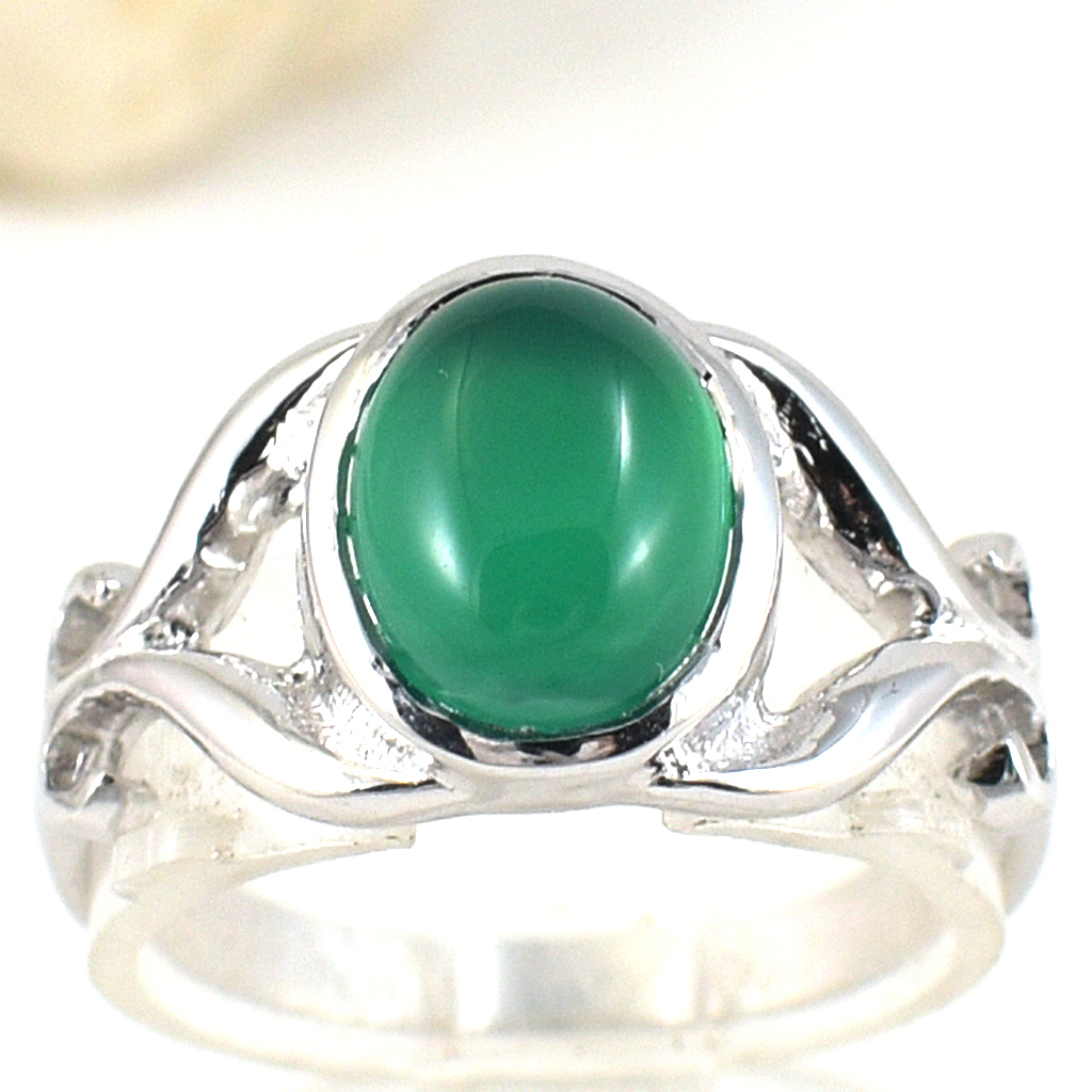 แหวนเงินแท้ราคาถูกชุบทองคำขาว พลอยแท้กรีนอะเกท 2.25 กะรัต งานประณีตสวยงาม สั่งผลิตค่ะ