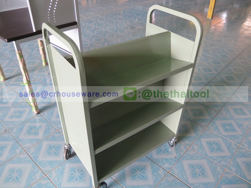 รถเข็นหนังสือ,รถเข็นเก็บหนังสือ 3 ชั้น,อุปกรณ์ในห้องสมุดโรงเรียน,คุรุภัษณ์ในห้องสมุดโรงเรียน