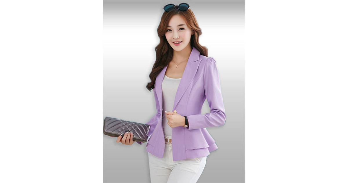 เสื้อสูทผู้หญิงแขนยาวสีม่วงเอวระบาย 6 ไซส รหัส2067