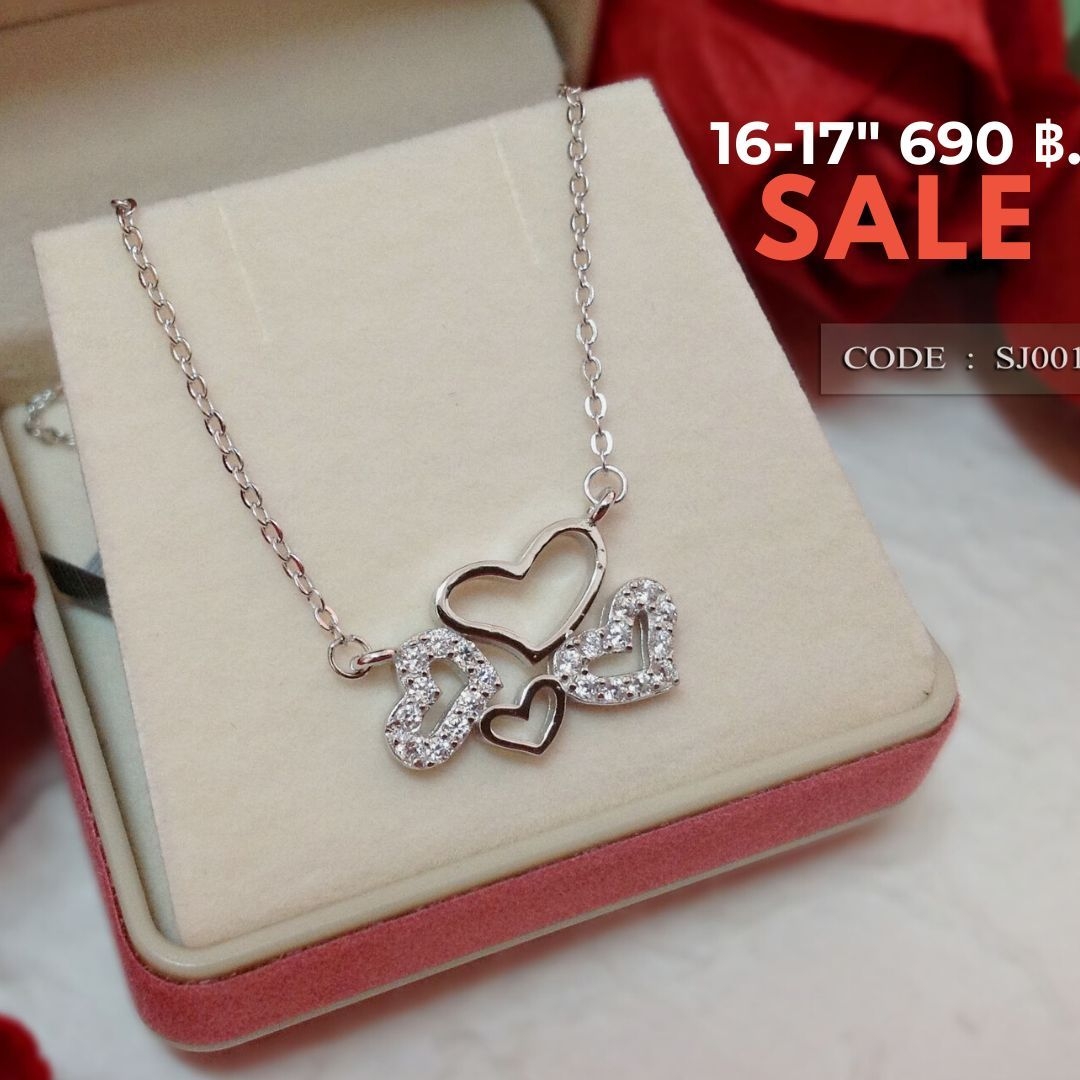 สร้อยเงินแท้พร้อมจี้92.5% รูปหัวใจ งานน่ารักๆ ประดับเพชร cz Free size 16-17 นิ้ว (ตัวเรือนเงินแท้)