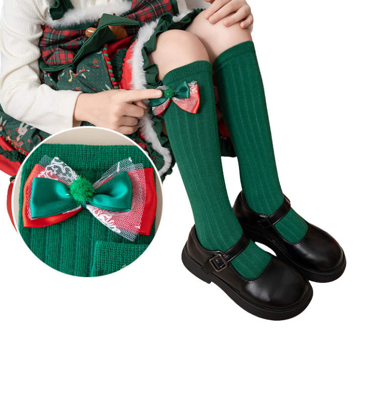 พร้อมส่ง ถุงเท้ายาว ถุงเท้าเด็ก สีแดง คริสมาสต์