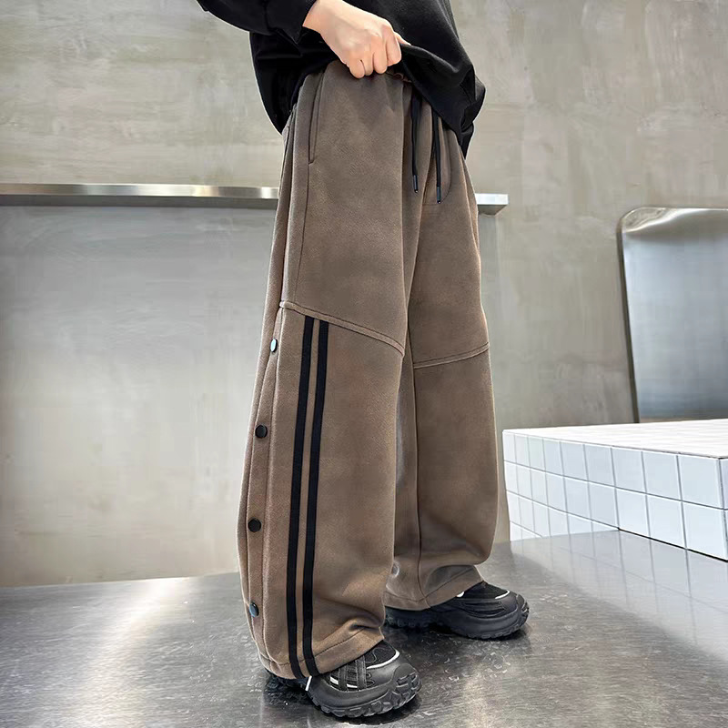 พร้อมส่ง กางเกงเด็กชาย กางเกงวอมดำแถบข้าง