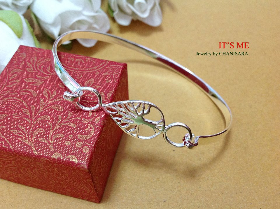 กำไลข้อมือเงินแท้ คล้องลายฉลุลายต้นไม้