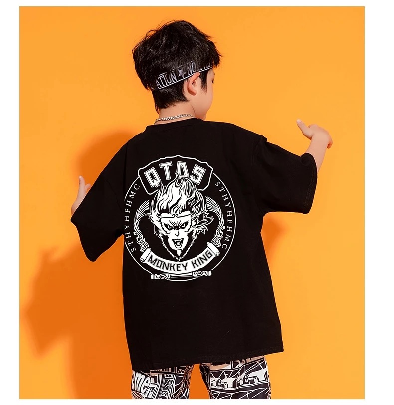 พร้อมส่ง ชุดเต้น ชุดแดนซ์ ฮิปฮอป เสื้อสีดำ กางกงดำลายการ์ตูน