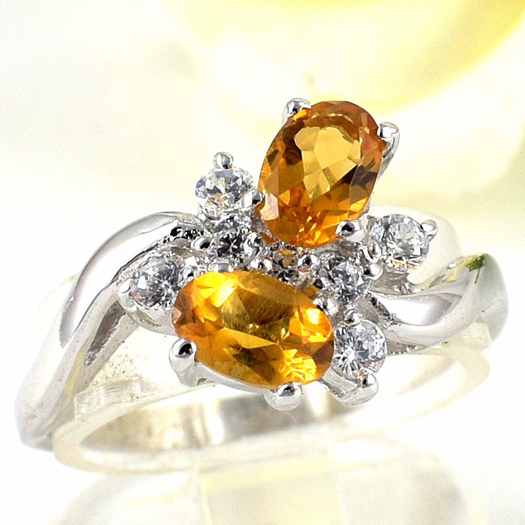 แหวนเงินแท้ราคาถูกชุบทองคำขาว ซิทรินแท้ 1.10 กะรัต เพชรCZ 0.235 กะรัต งานประณีตสวยงาม สั่งผลิตค่ะ