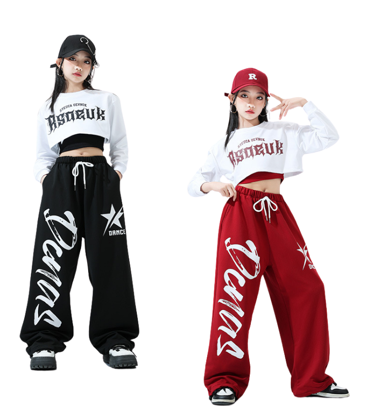 พร้อมส่ง ชุดเต้น เสื้อเปิดไหล่+กางเกงคาร์โก้ แดงไวน์