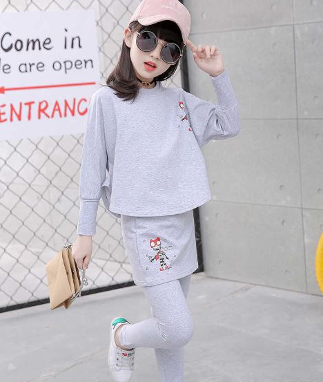 F กันหนาว: ชุดเซ็ตเสื้อแขนยาว+เลกกิ้งกระโปรง