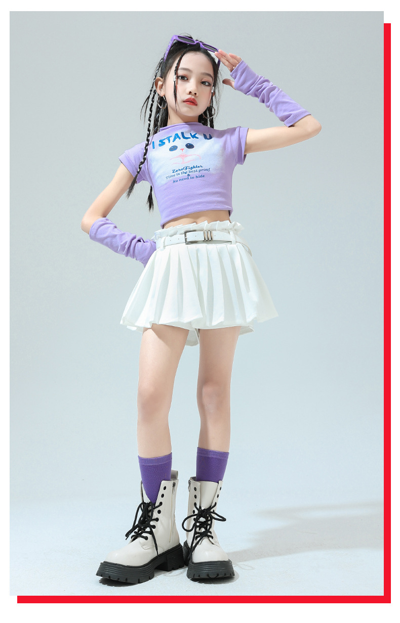 พร้อมส่ง***ชุดเต้น ลายแมว สไตล์เกาหลี เซ็ตเสื้อTKIAULS+กางเกงกระโปรง