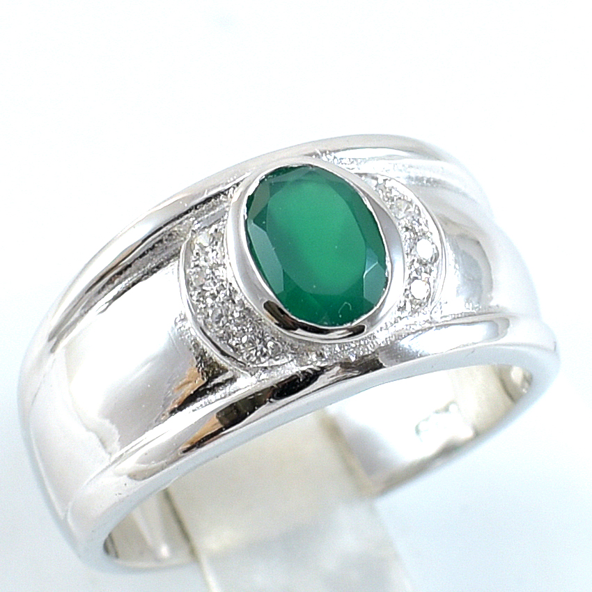 แหวนเงินแท้ราคาถูกชุบทองคำขาว พลอยแท้กรีนอะเกท 0.95 กะรัต เพชรCZ 0.08 กะรัต งานประณีตสวยงาม สั่งผลิตค่ะ