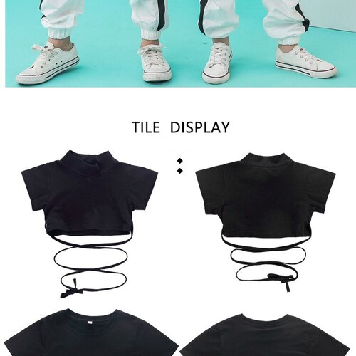 ชุดเต้น ชุดแดนซ์ เสื้อเอวลอยสีดำ+กางเกงขายาวสีขาว