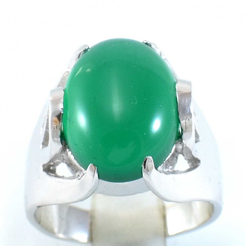 แหวนเงินแท้ราคาถูกชุบทองคำขาว พลอยแท้กรีนอะเกท 9.5 กะรัต งานประณีตสวยงาม สั่งผลิตค่ะ