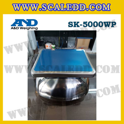 เครื่องชั่งน้ำหนักดิจิตอล5000กรัม เครื่องชั่งกันน้ำ5000g เครื่องชั่งดิจิตอล5000กรัม ตาชั่งกันน้ำ5000กรัม พิกัดน้ำหนัก 5000g ความละเอียด 1g ยี่ห้อ AND รุ่น SK-WP (เครื่องชั่งผ่านตรวจรับรองจากสำนักชั่งตวงวัด)