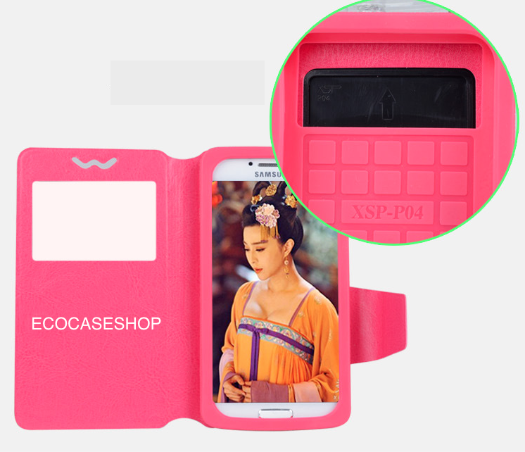 เคสฝาพับหนัง no.2 สำหรับหน้าจอ 4.0-4.5นิ้ว สีชมพูเข้ม