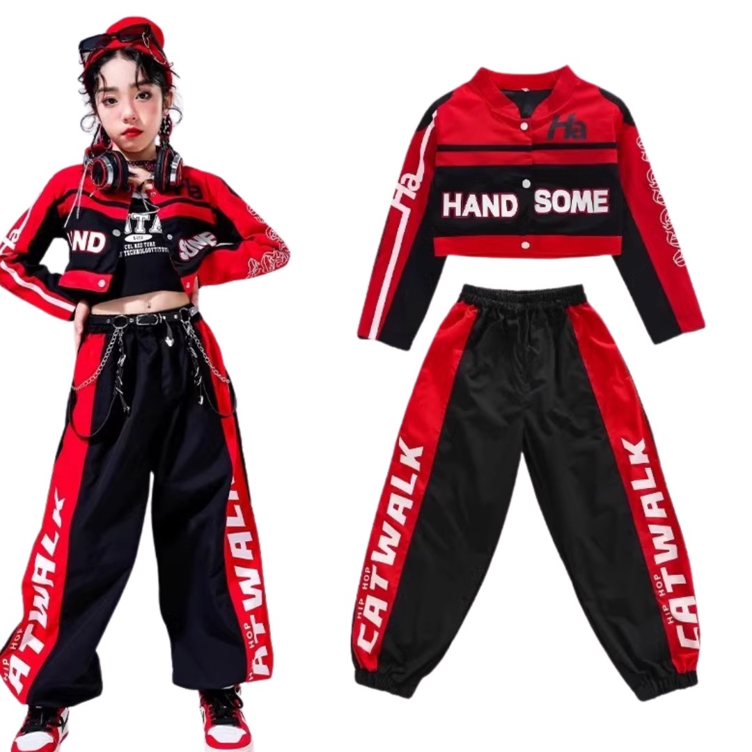 พร้อมส่ง ชุดเต้น ชุดแดนซ์ ชุดเซ็ทเสื้อแจ็คเก็ต แขนยาว+กางเกงวอร์ม