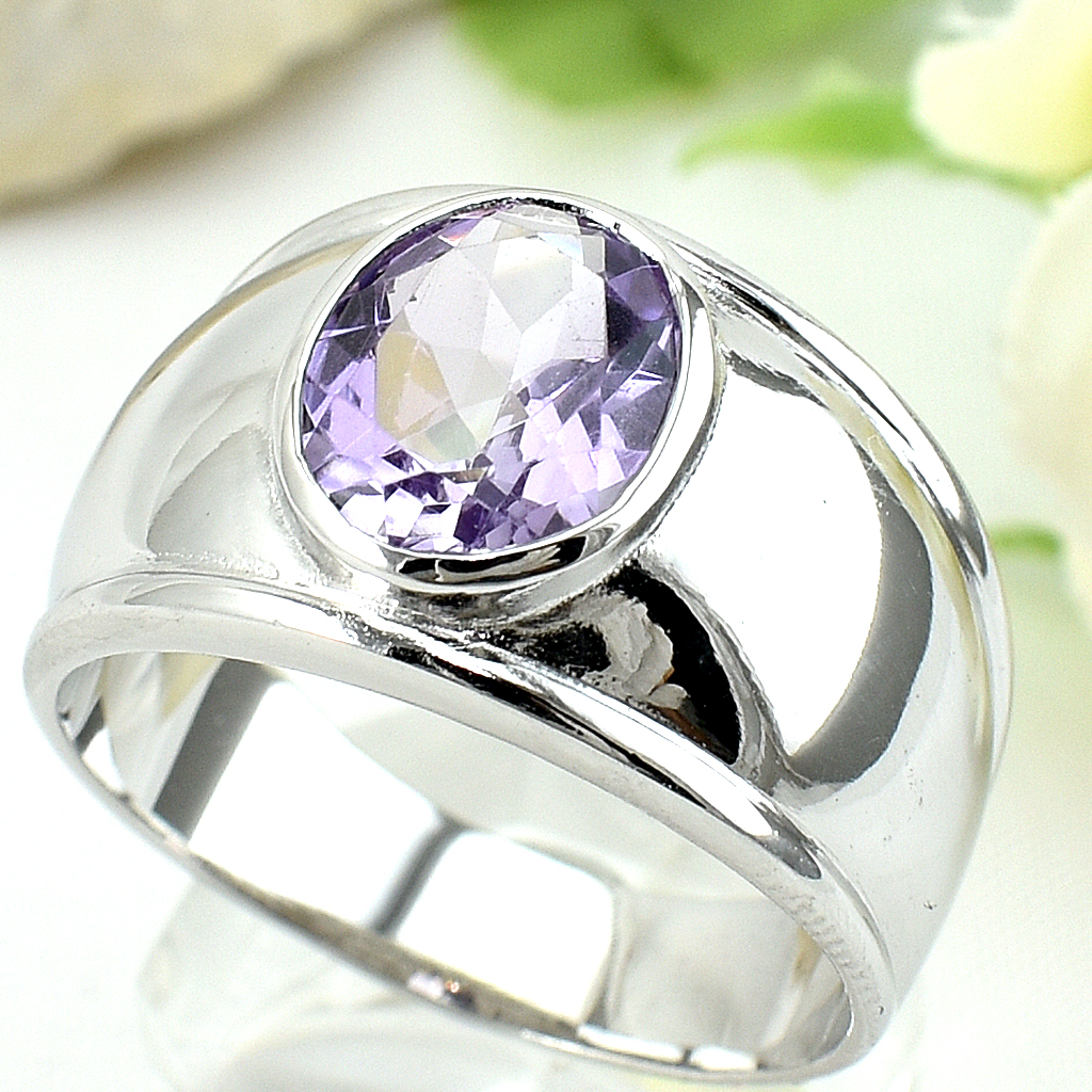 แหวนเงินแท้ราคาถูกชุบทองคำขาว แอมิทิสต์แท้ 2.60 กะรัต งานประณีตสวยงาม สั่งผลิตค่ะ