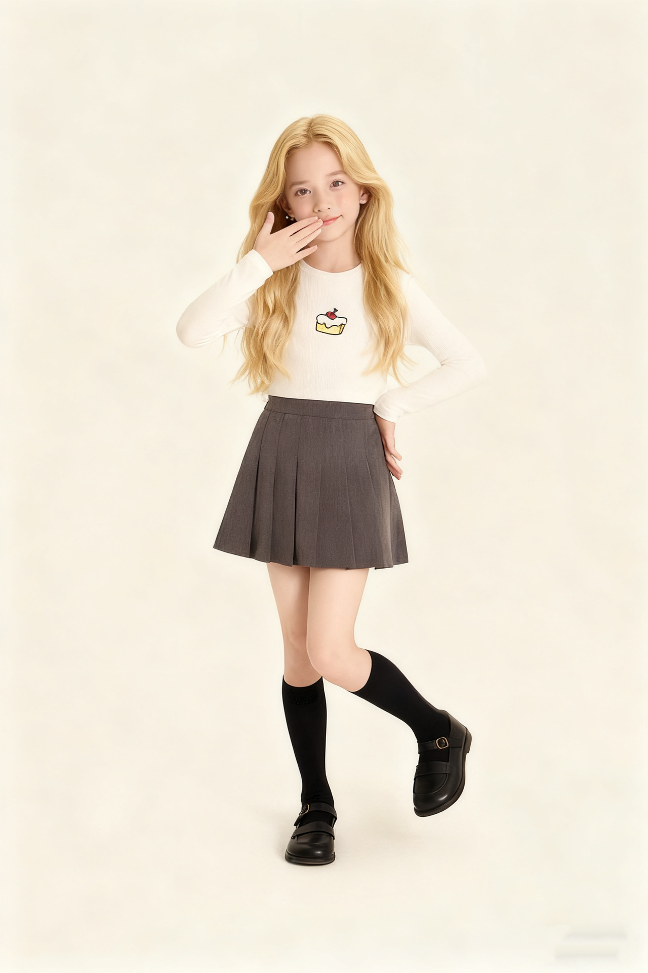 กระโปรงเด็กผู้หญิง อัดพลีทมินิ สีพื้น