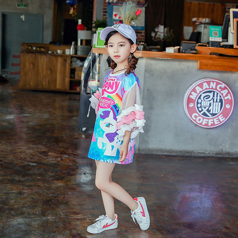 เดรสม้าโพนี่ แขนระบายสีฟ้า