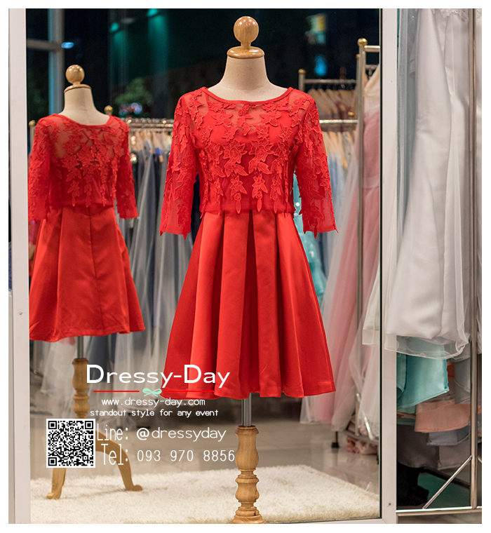 รหัส ชุดราตรีสั้น : BB064 ชุดแซก ชุดราตรี สีแดง มีแขน เสื่้อแยกชิ้นได้ เรียบหรูเหมาะใส่ออกงานกลางคืน งานคอกเทล
