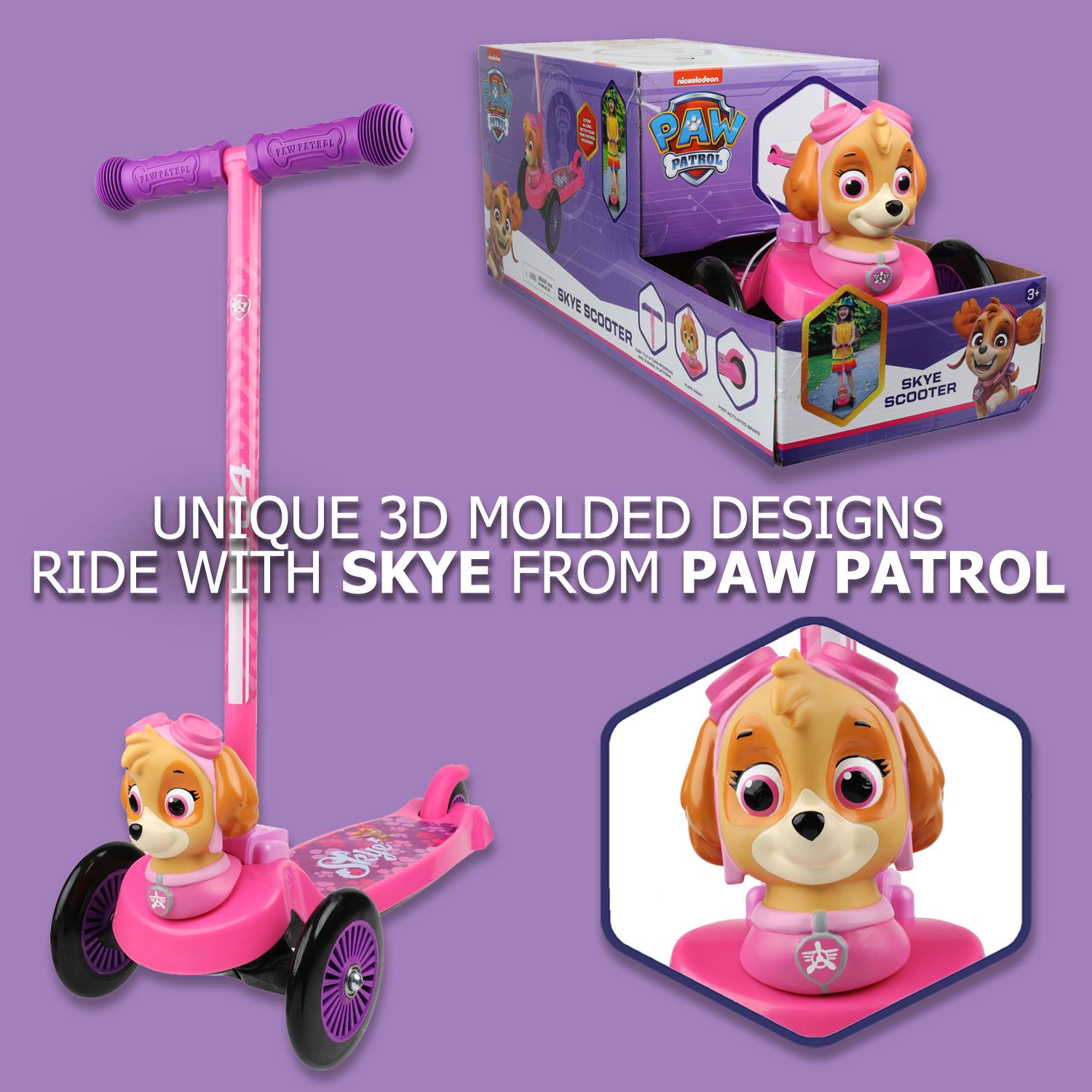 สกูตเตอร์ Paw Patrol Skye 3d Scooter with 3 wheels and tilt to turn ราคา 3390 บาท (พร้อมส่