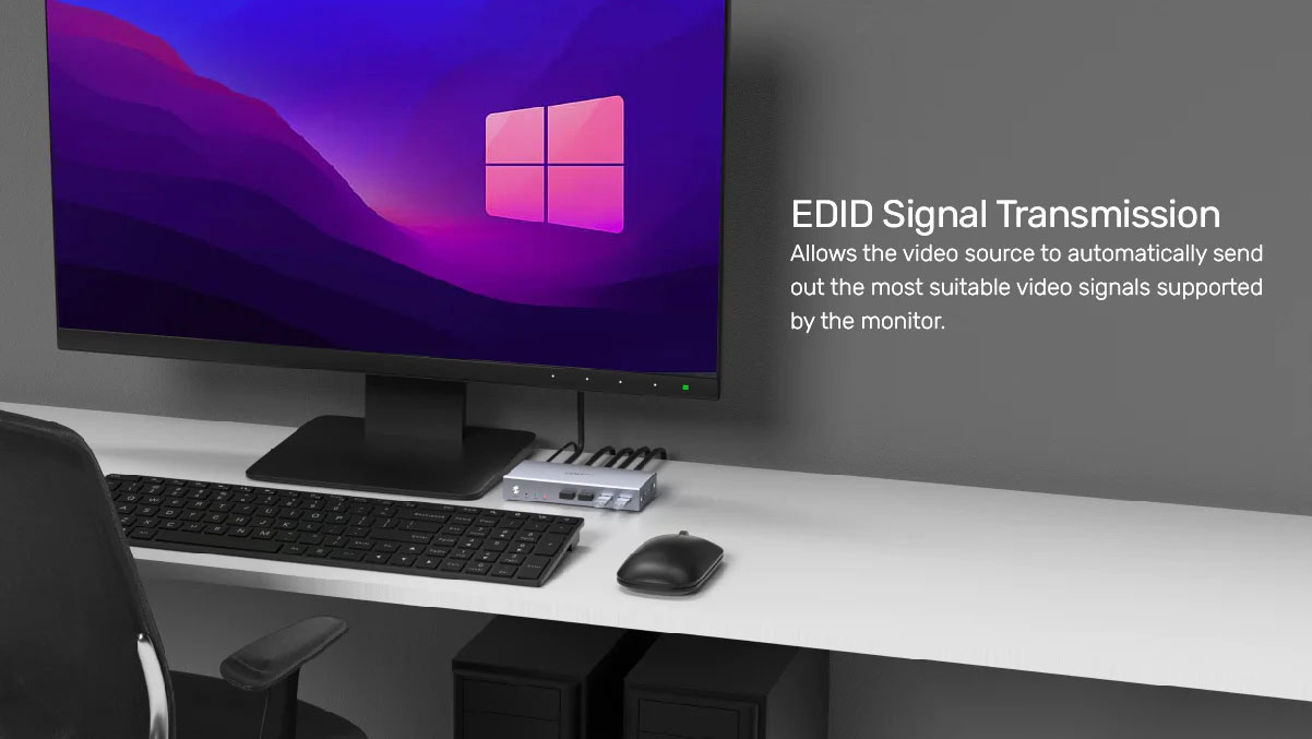 KVM HDMI Switch 2 In 1 Out และ 4 USB รองรับ HDMI2.0 4K 60Hz EDID และคีย์ลัด by Unitek