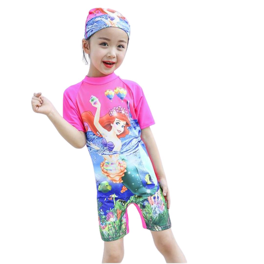 พร้อมส่ง ชุดว่ายน้ำ ชุดบอดี้สูท สไตล์เมอเมด สีชมพู