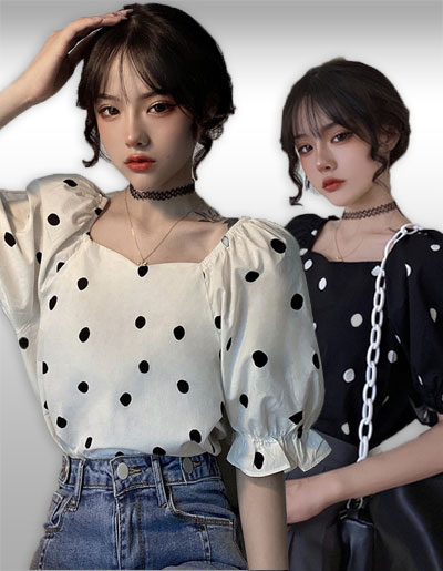 เสื้อแฟชั่นลายจุดน่ารักๆสไตล์เกาหลี รหัส 2419