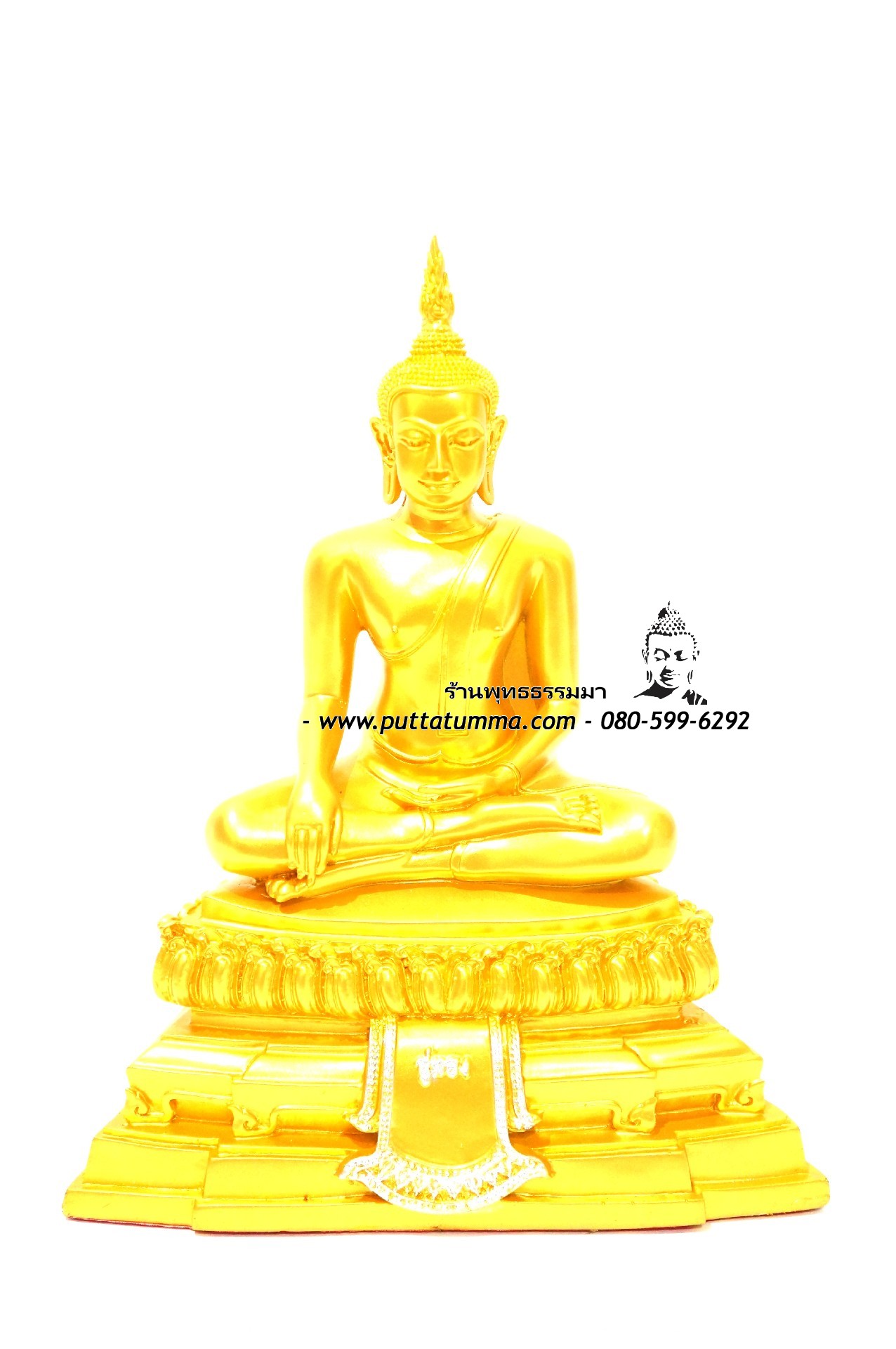พระพุทธรูปปางมารวิชัย ( ปางสะดุ้งมาร ) ศิลปะอู่ทอง เนื้อเรซิ่น สีทอง หน้าตัก 5นิ้ว สูง 10.5 นิ้ว