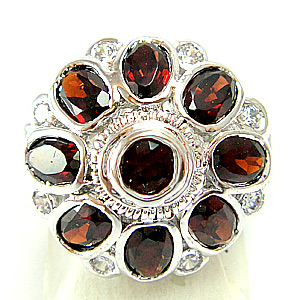 แหวนเงินแท้ราคาถูกชุบทองคำขาว พลอยแท้โกเมน 2.01 กะรัต เพชรCZ 0.24 กะรัต งานประณีตสวยงาม สั่งผลิตค่ะ