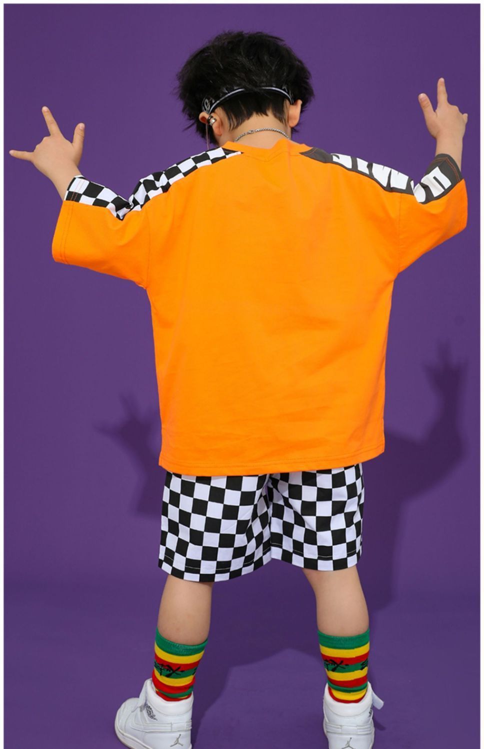 พร้อมส่ง ชุดเต้น ชุดเชียร์เด็ก เซ็ตสีส้ม ลายสก๊อต สีส้ม ชุดกีฬา สปอร์ต