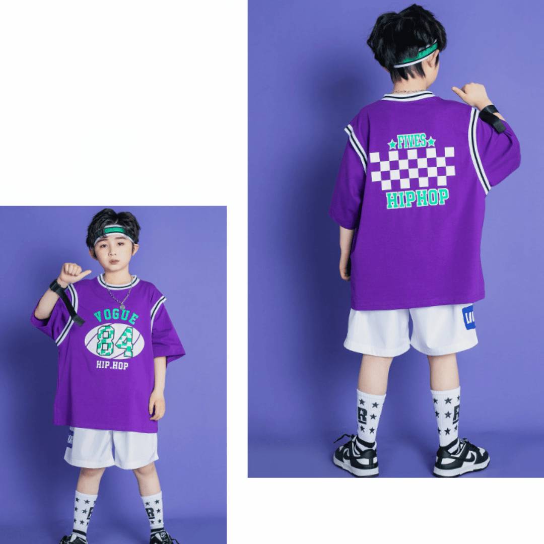 ชุดเต้น Coverdance เซ็ตชายหญิงลาย หมากรุก เขียวม่วง