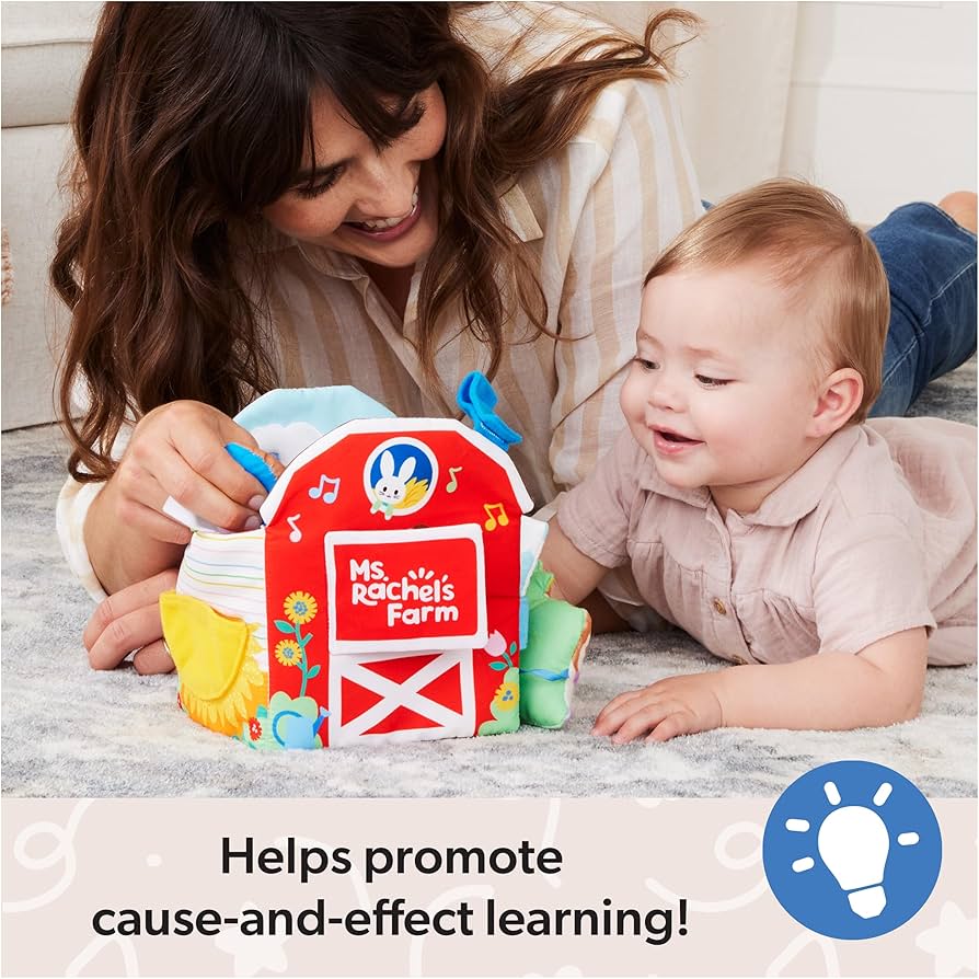 หนังสือผ้า Ms. Rachel Official Sensory Learning Farm, Foldable Soft Baby Book with Plush Cow