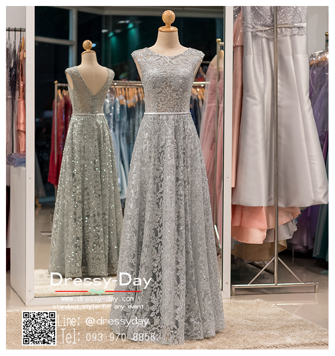 รหัส ชุดราตรี : PFL043 ชุดราตรียาว แขนกุด เสีเทาเงิน ใส่ออกงานบายเนียร์ งานพรอม ไปงานแต่งงานกลางคืน งานเดินพรหมแดง