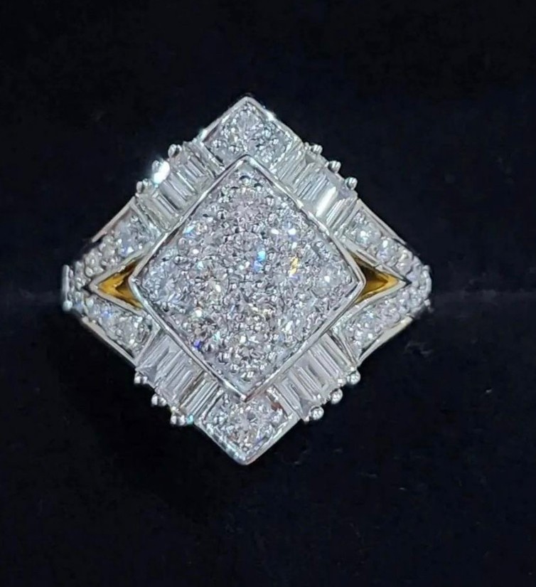 พร้อมส่งและสั่งผลิตแหวนเพชรแท้น้ำ97 เพชรบาเก็ตและกลม แหวนแต่งงาน แหวนหมั้น ใส่เที่ยว ออกงาน แหวนทองคำ 9K เพชรแท้รวม 1 กะรัต 44 เม็ด ราคาถูกมาก ส่งฟรี