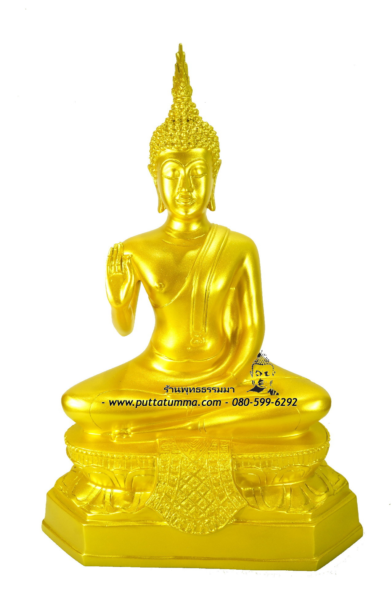 พระพุทธรูปปางประทานพร เนื้อโลหะ พ่นทอง หน้าตัก 9 นิ้ว สูง 16 นิ้ว