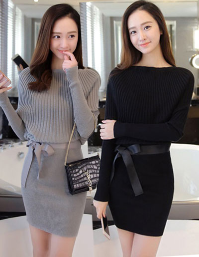 ชุดเดรสแฟชั่นใส่ออกงาน ใส่ทำงานได้สวยหวานสไตล์เกาหลี 2 สี รหัส 1765