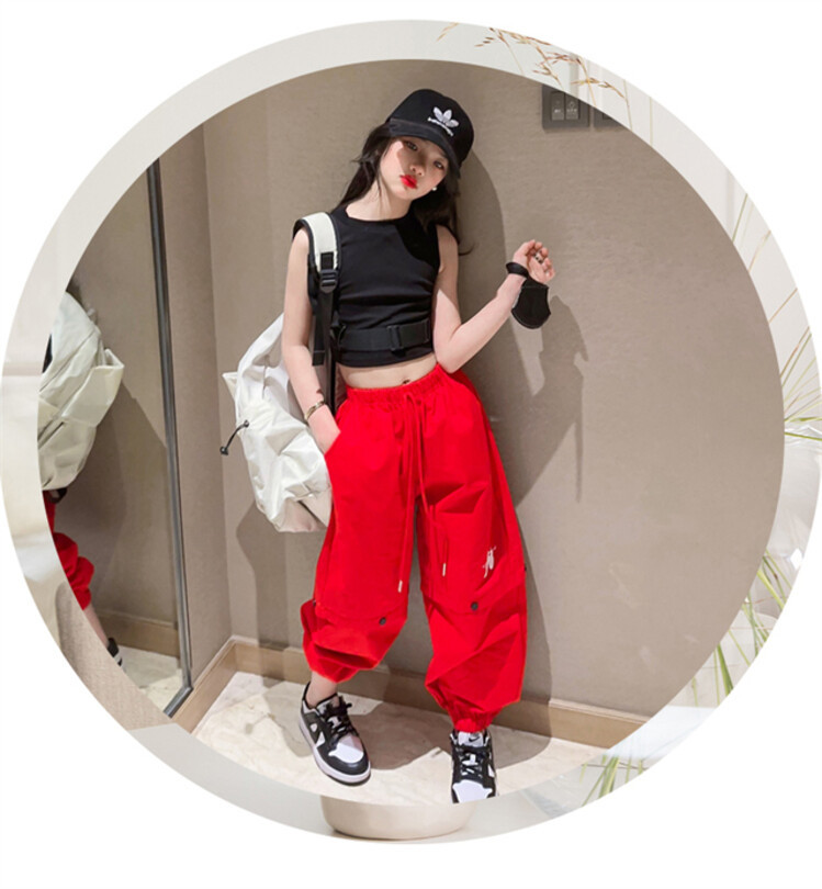 ชุดเต้น ชุดแดนซ์ เสื้อสีดำ+กางเกงขายาวสีแดง