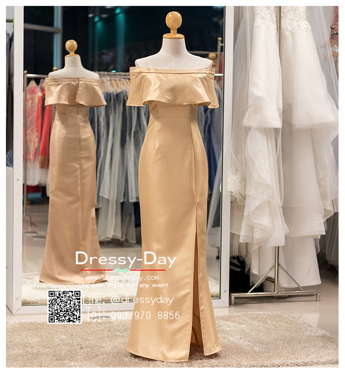 รหัส ชุดราตรียาว : PFL115 ชุดไปงานแต่งงาน มีแขน เปิดไหล่ ชุดราตรีพร้อมส่ง สวย เรียบ หรู ดูแพง ใส่ได้หลากหลายโอกาส