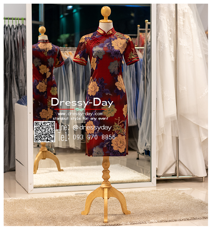 รหัส ชุดกี่เพ้า :KPS091 ชุดไปงานแต่งคนจีน ชุดร่วมงานยกน้ำชา แห่ขันหมาก ชุดกี่เพ้าประยุกต์ แบบสั้น สวย เรียบหรู หรู ดูแพง