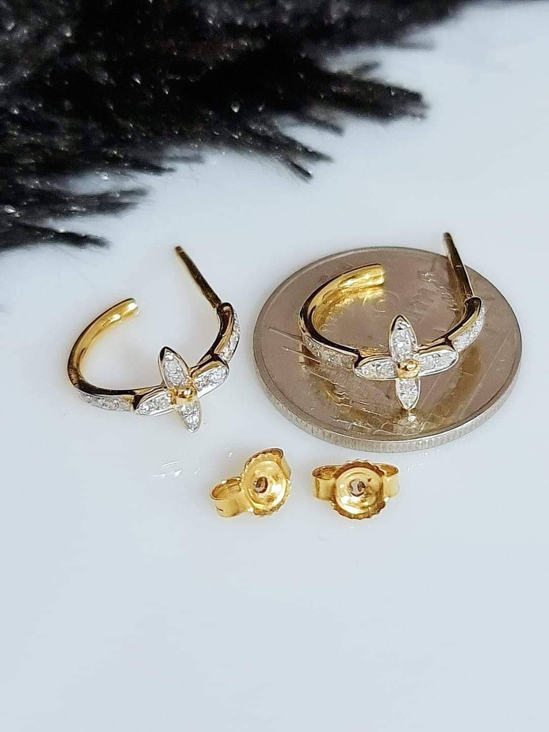 พร้อมส่งและสั่งผลิตต่างหูเพชรแท้บวก แต่งงาน หมั้น ใส่เที่ยว ออกงาน ทองคำ 9K เพชรกุหลาบแท้ 0.17 กะรัต 34 เม็๋ด ราคาถูกมาก ส่งฟรี