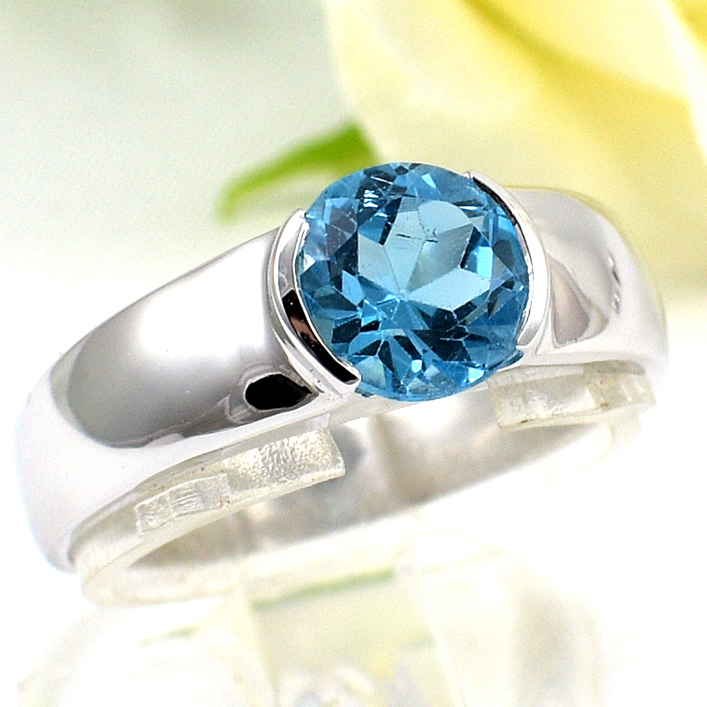 แหวนเงินแท้ราคาถูกชุบทองคำขาว สวิสบลูโทปาซแท้ 1.65 กะรัต งานประณีตสวยงาม สั่งผลิตค่ะ